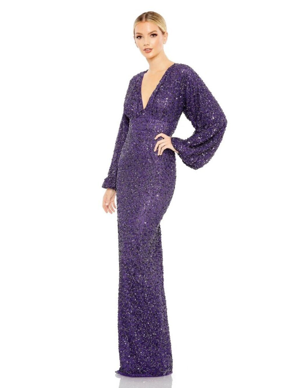 Mac Duggal Size 2 Purple 10791 Sequined Long Sleeve Column Gown Dress Formal NWT
